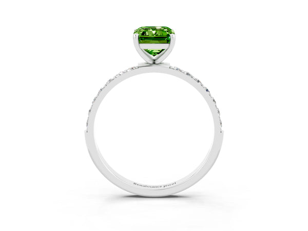 Platinum Emerald Cut Diamond Pavé Band with Six-Prong Setting