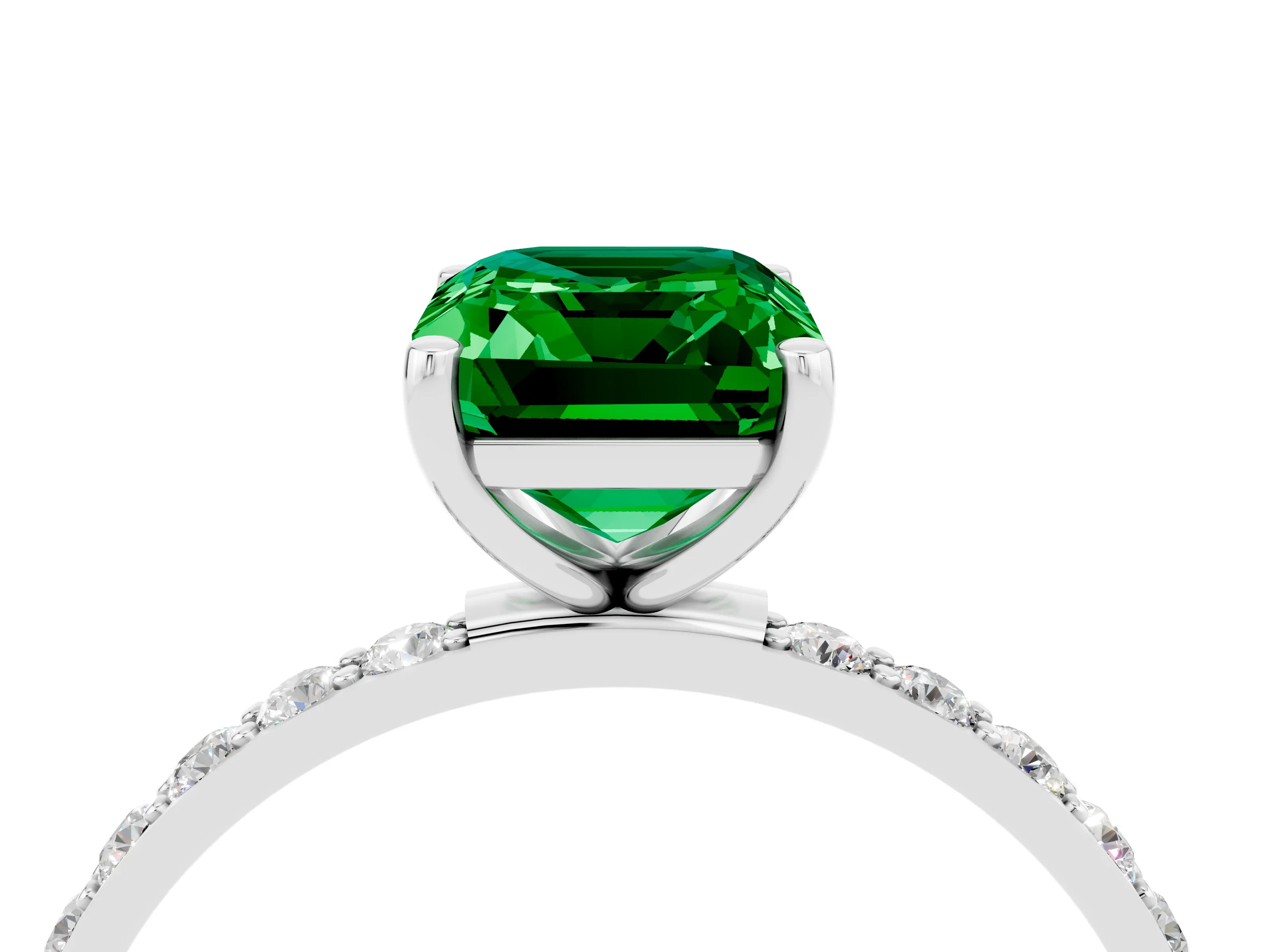 White gold Emerald Cut Diamond Pavé Band with Six-Prong Setting_4
