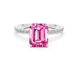 White gold Emerald Cut Diamond Pavé Band with Six-Prong Setting