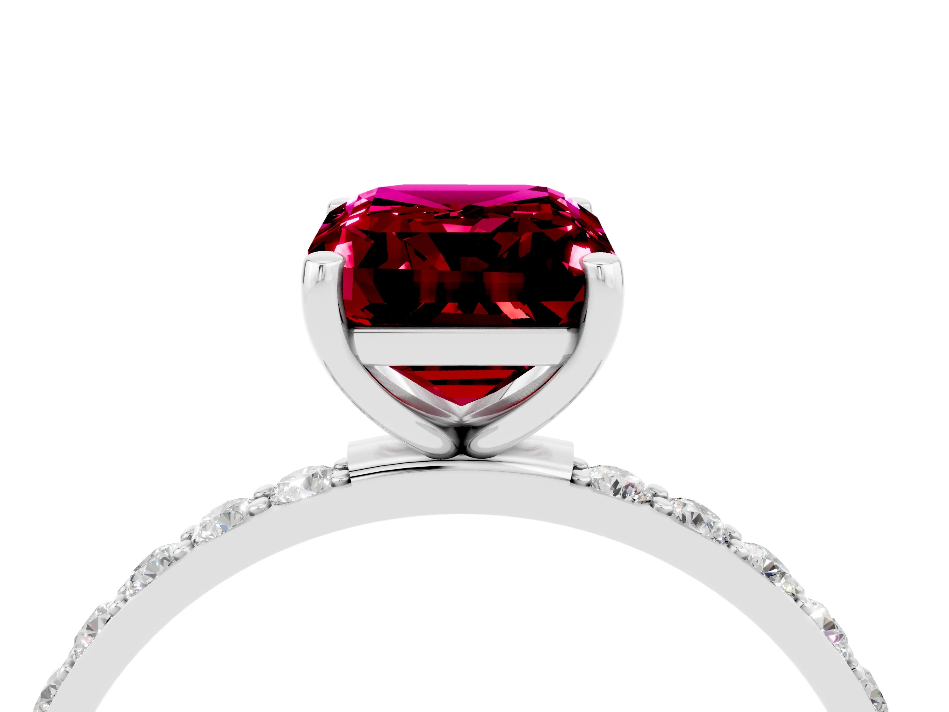White gold Emerald Cut Diamond Pavé Band with Six-Prong Setting_4