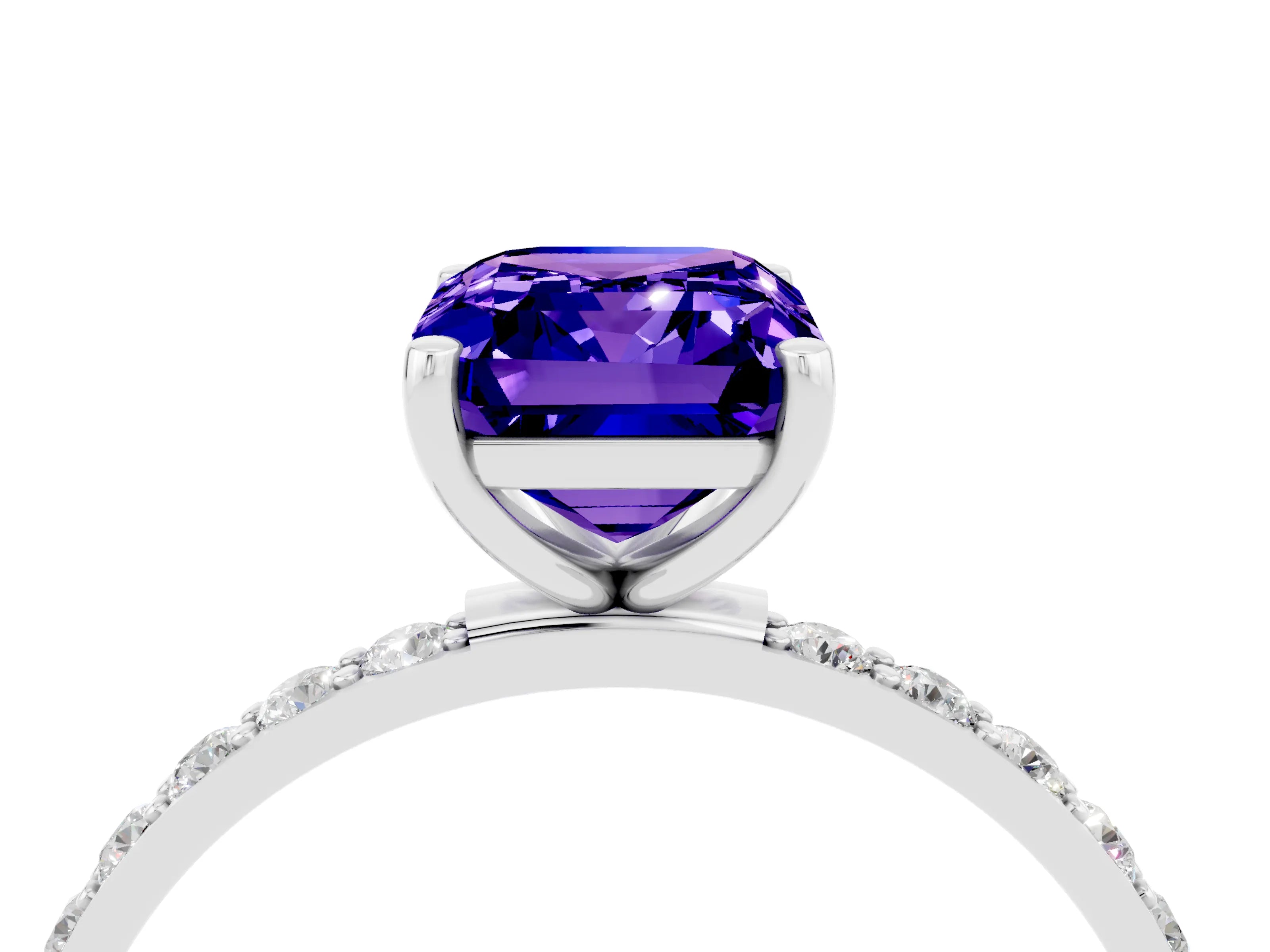 White gold Emerald Cut Diamond Pavé Band with Six-Prong Setting_4