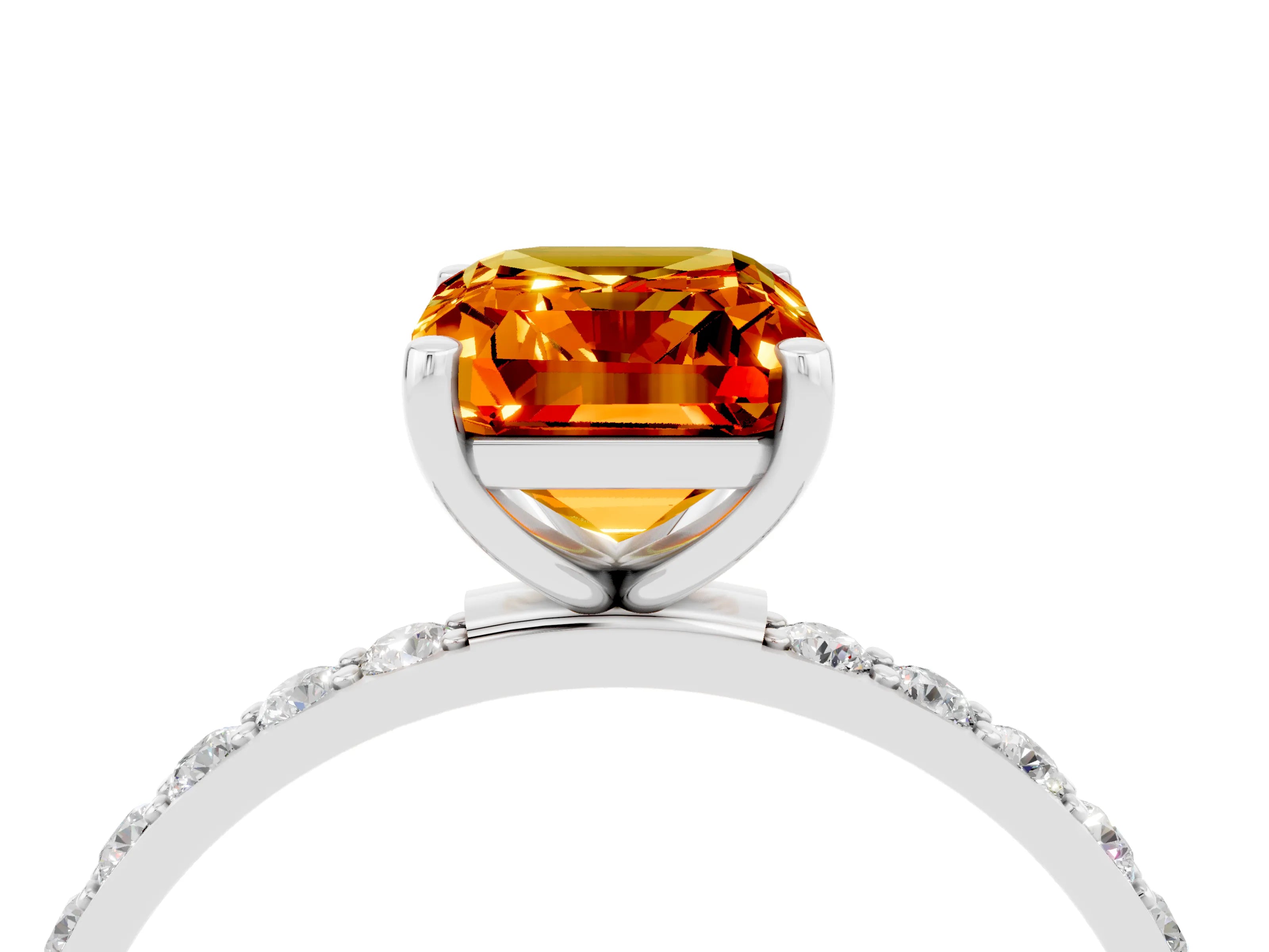 White gold Emerald Cut Diamond Pavé Band with Six-Prong Setting_4