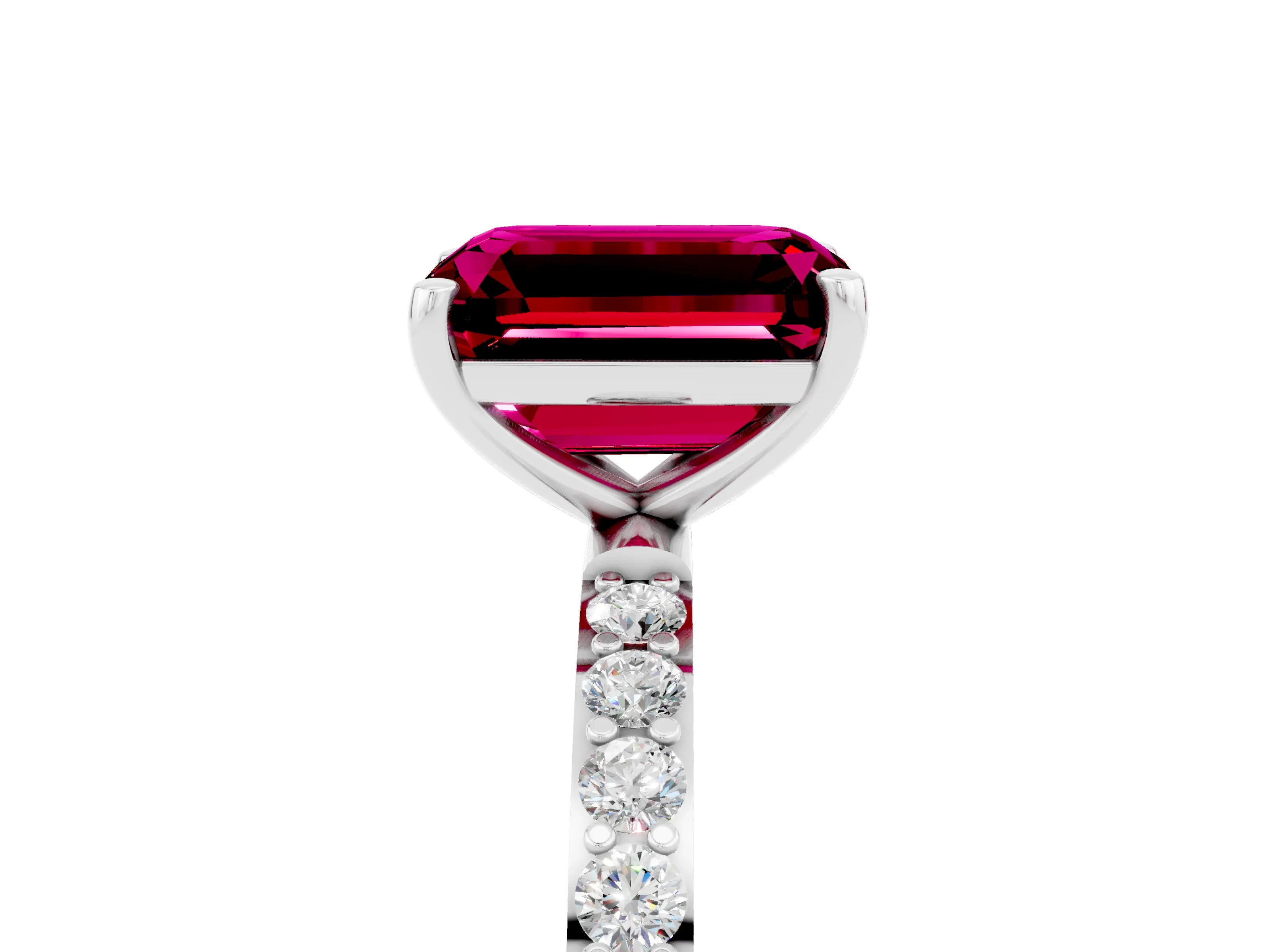 White gold Emerald Cut Diamond Pavé Band with Six-Prong Setting_5
