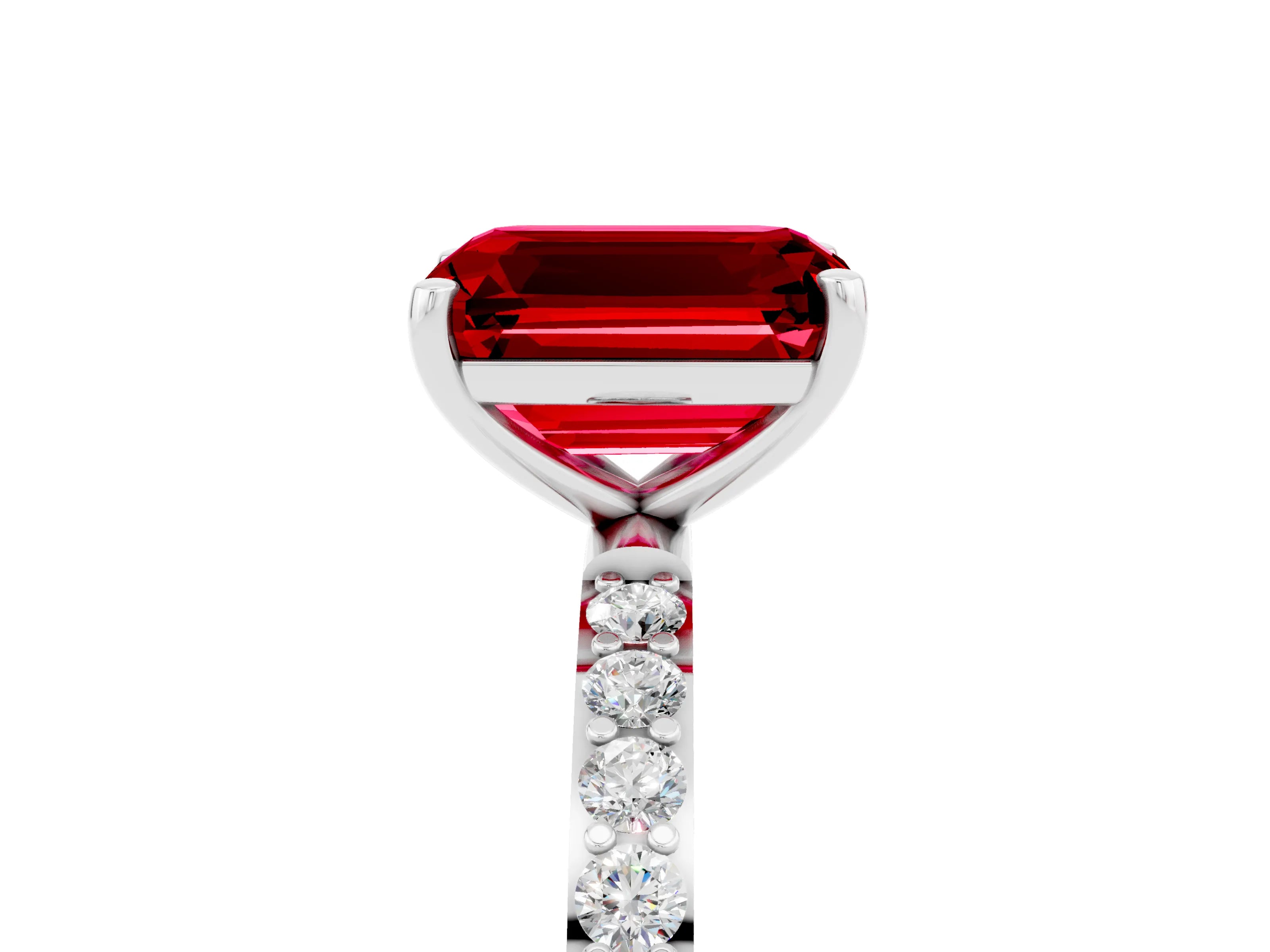 White gold Emerald Cut Diamond Pavé Band with Six-Prong Setting_5