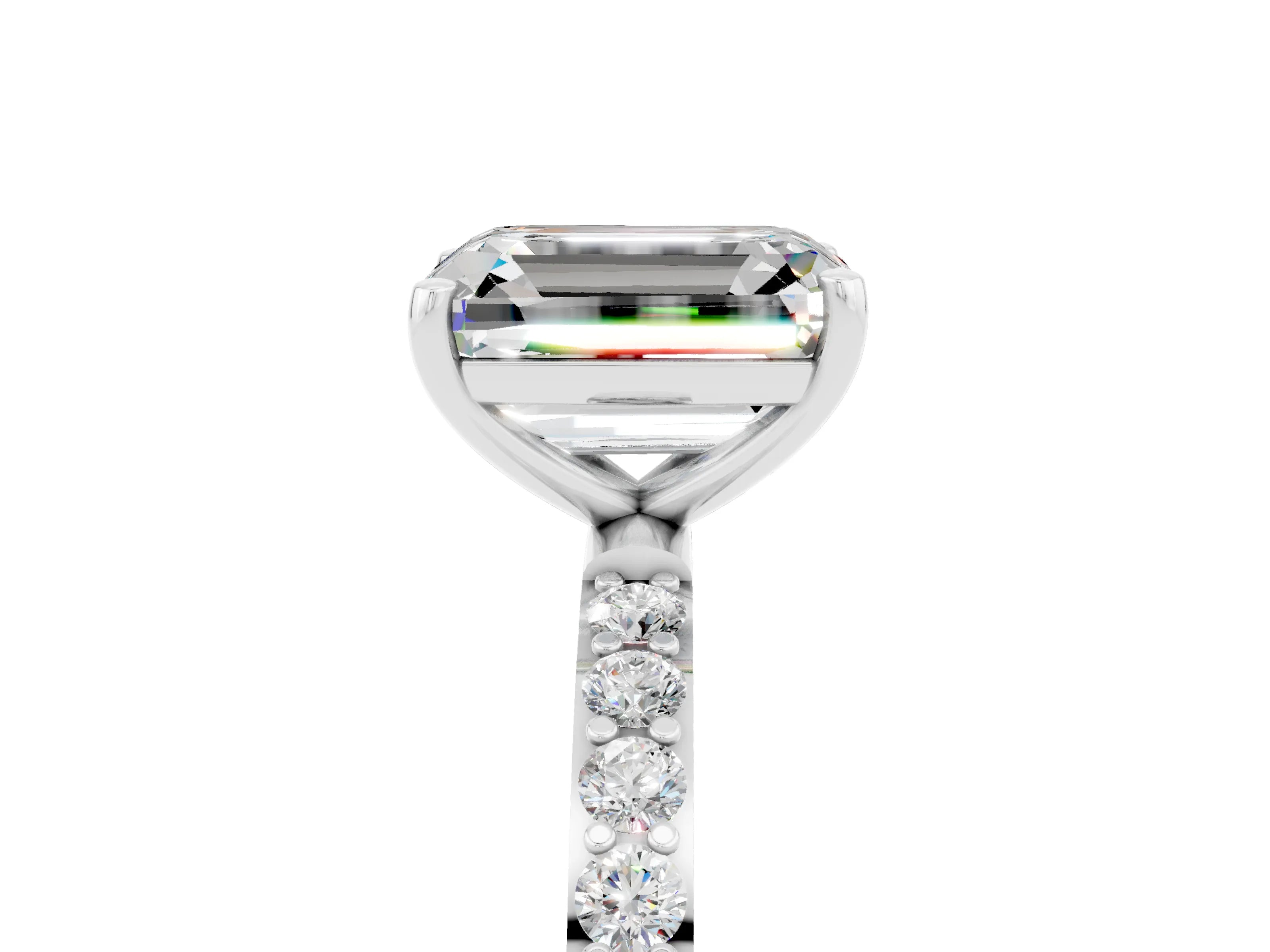 White gold Emerald Cut Diamond Pavé Band with Six-Prong Setting_5