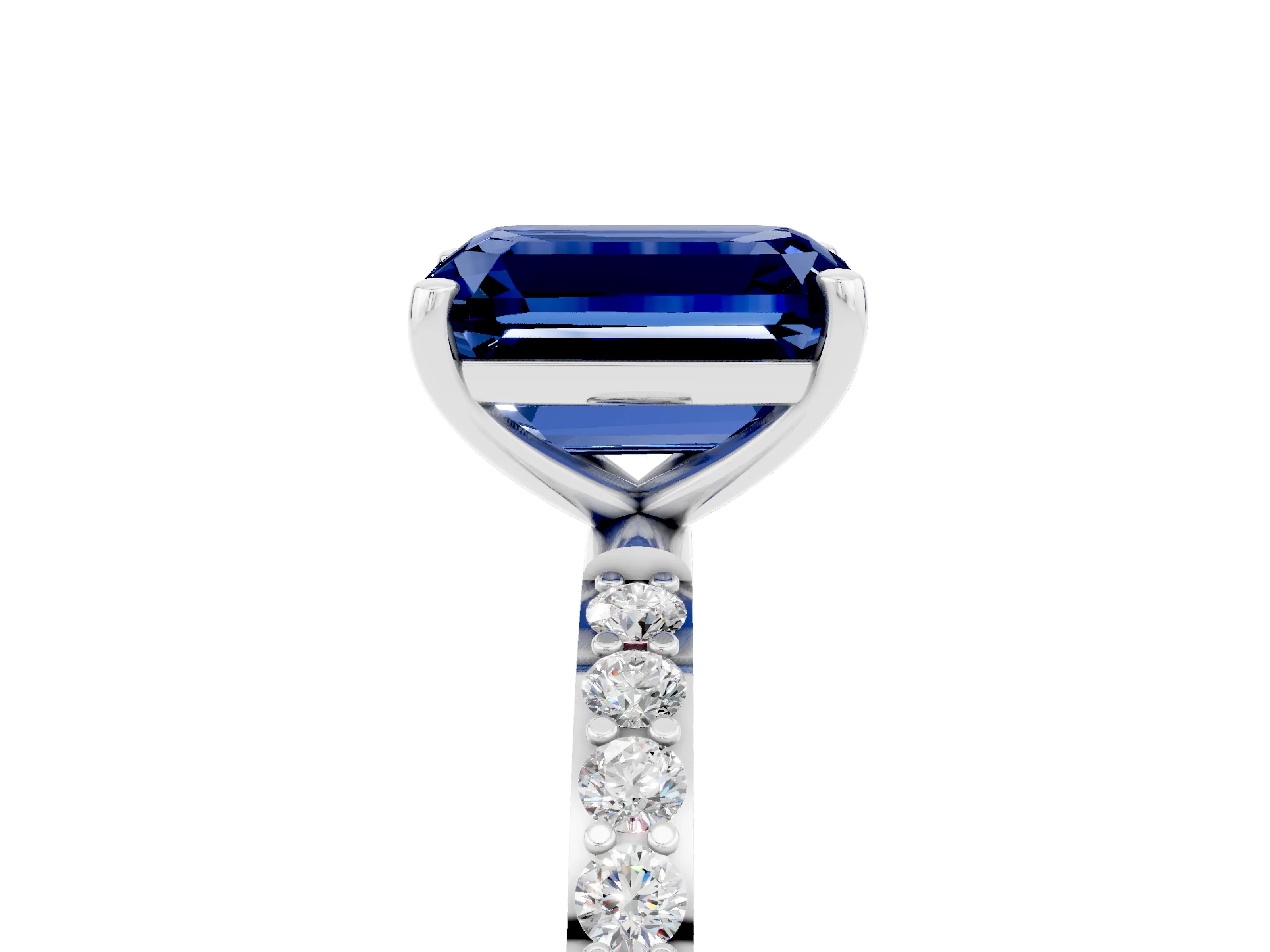 White gold Emerald Cut Diamond Pavé Band with Six-Prong Setting_5