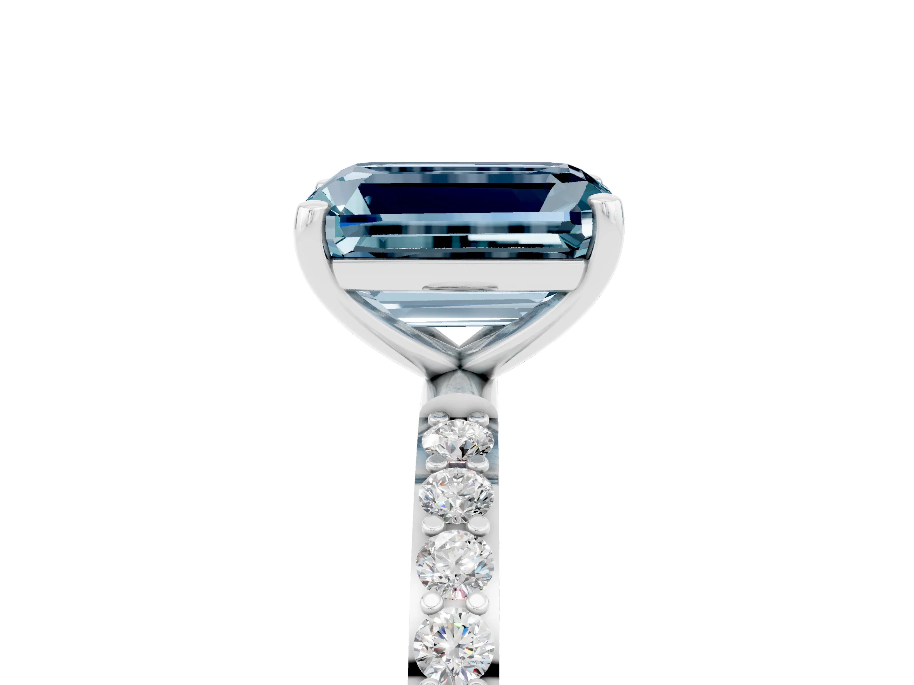 White gold Emerald Cut Diamond Pavé Band with Six-Prong Setting_5