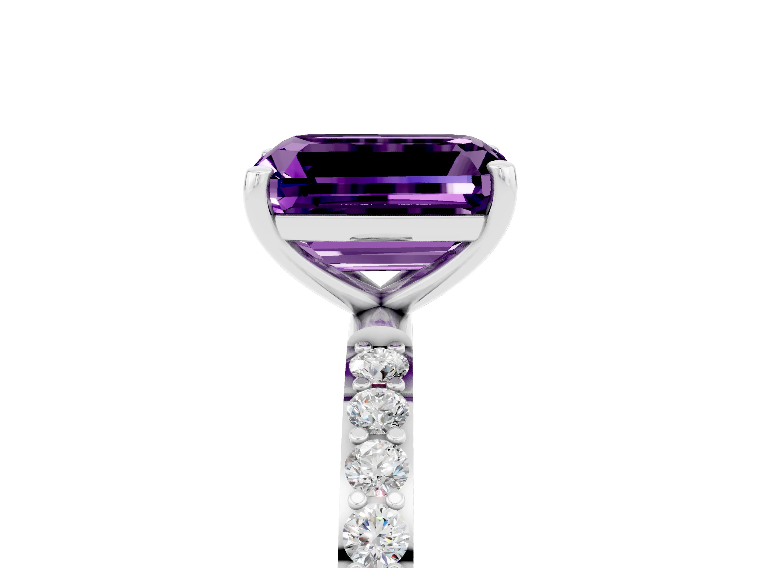 White gold Emerald Cut Diamond Pavé Band with Six-Prong Setting_5