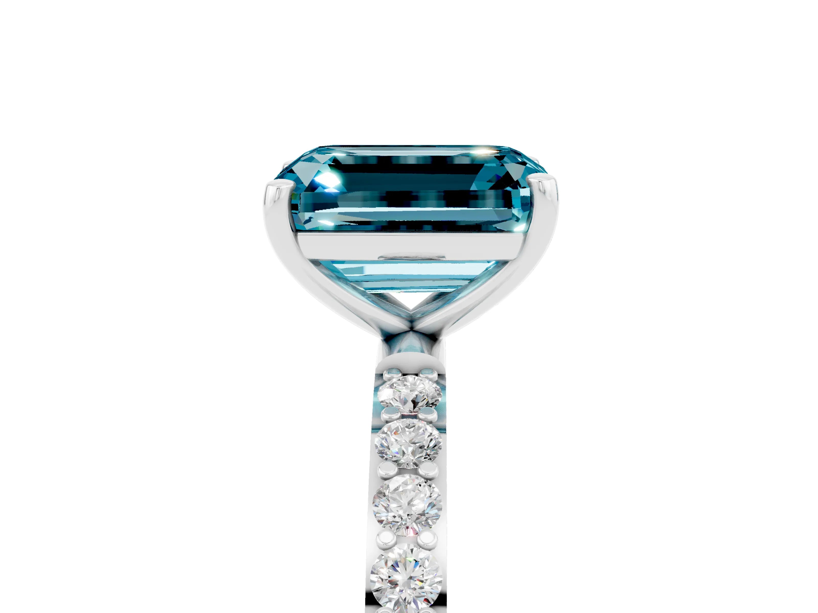 White gold Emerald Cut Diamond Pavé Band with Six-Prong Setting_5