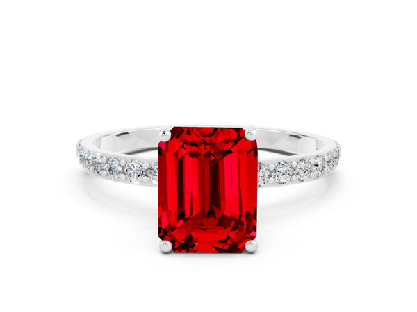 White gold Emerald Cut Diamond Pavé Band with Six-Prong Setting