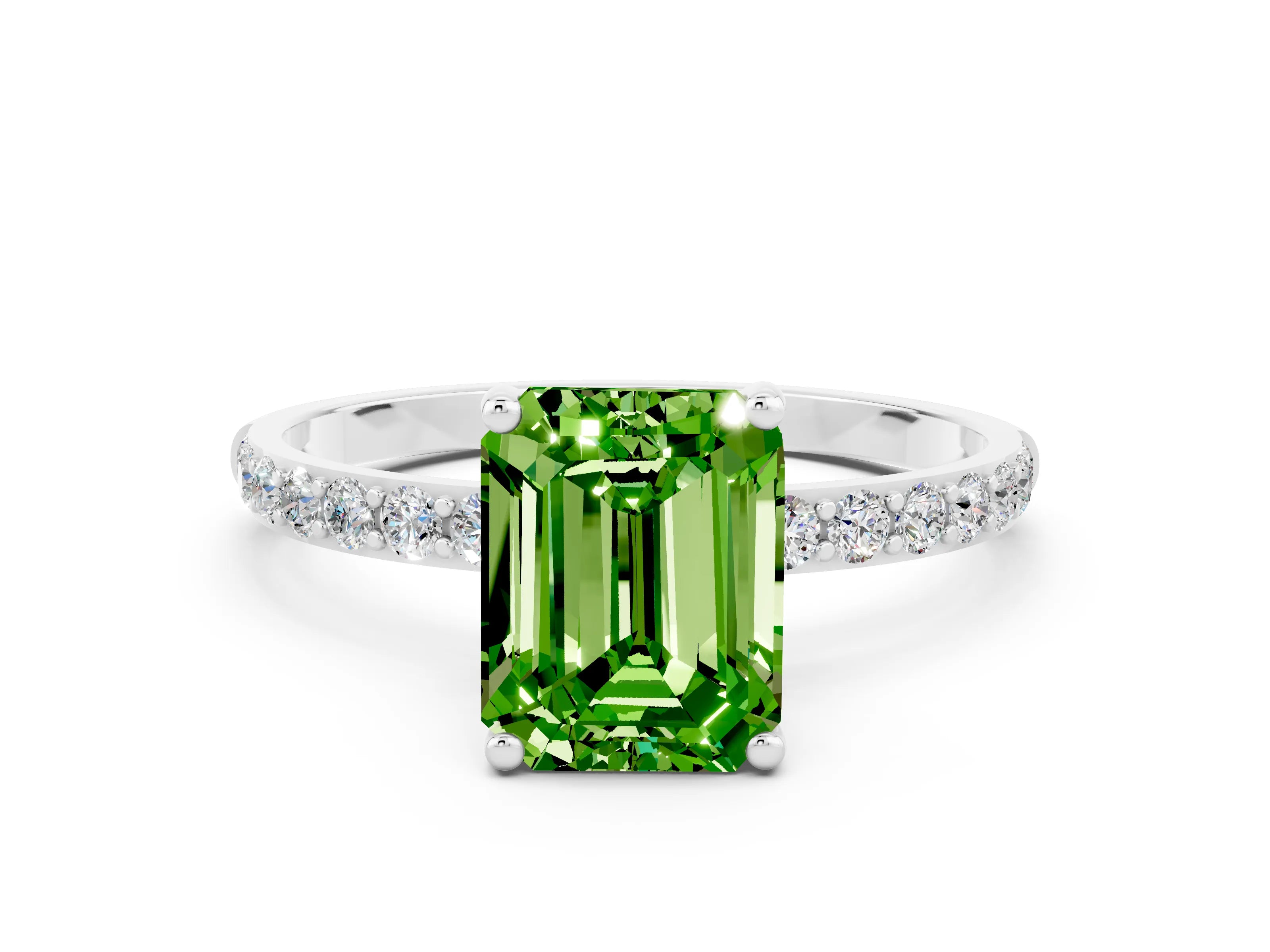 White gold Emerald Cut Diamond Pavé Band with Six-Prong Setting
