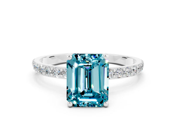 Silver Emerald Cut Diamond Pavé Band with Six-Prong Setting