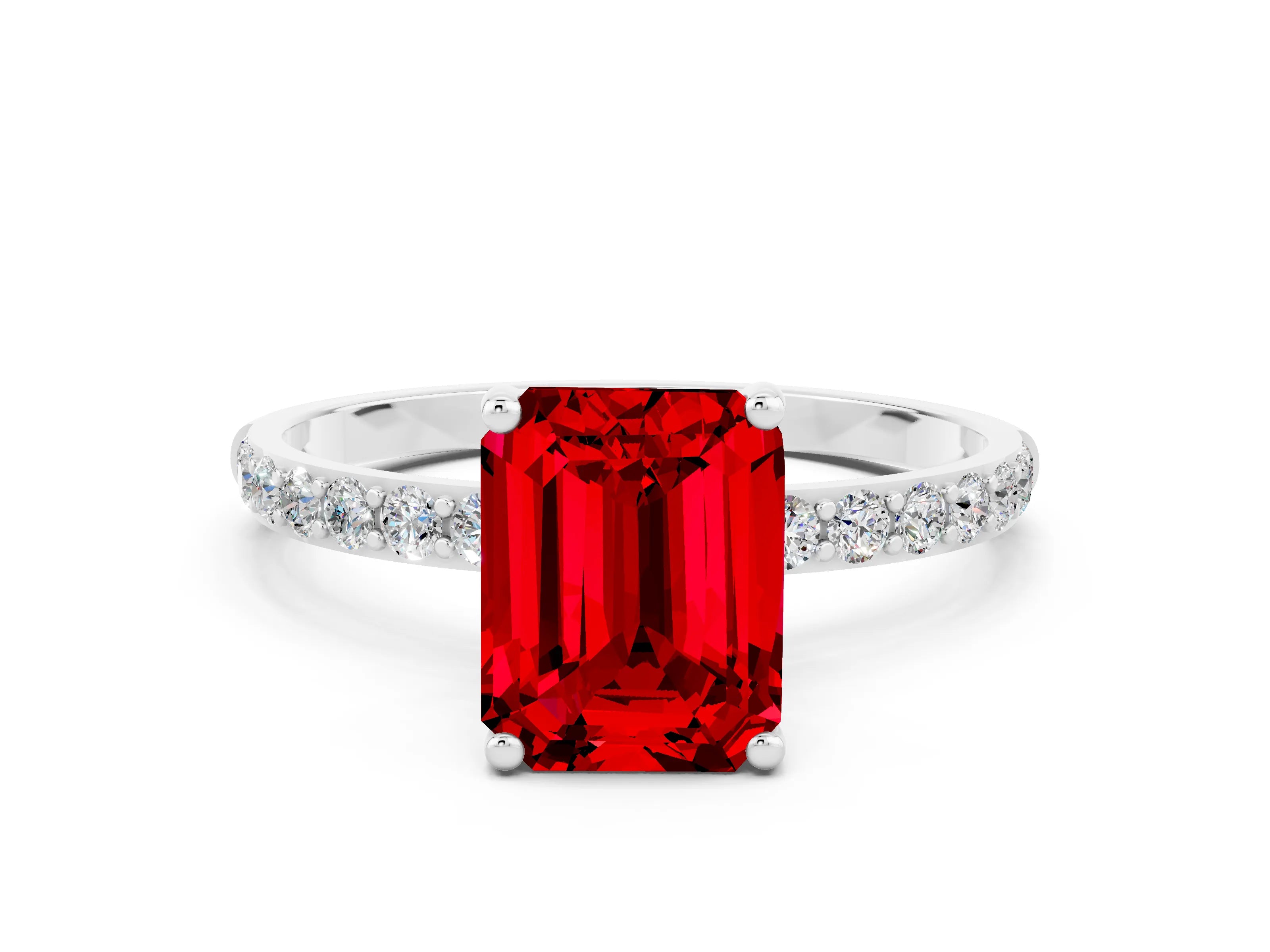 White gold Emerald Cut Diamond Pavé Band with Six-Prong Setting