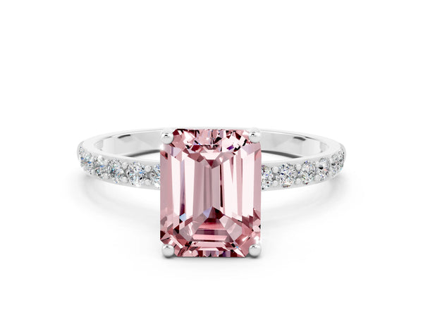 Platinum Emerald Cut Diamond Pavé Band with Six-Prong Setting