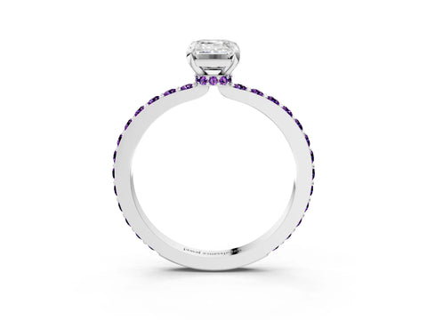 White gold Emerald Cut Diamond Pavé Engagement Ring with Round with Amethyst side stone Accents and Prong Setting_3