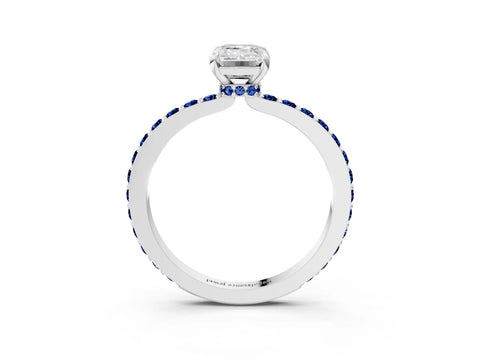 White gold Emerald Cut Diamond Pavé Engagement Ring with Round with Blue Sapphire side stone Accents and Prong Setting_3