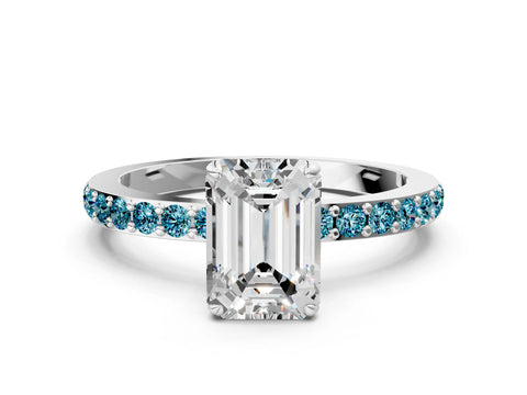 White gold Emerald Cut Diamond Pavé Engagement Ring with Round with Blue Topaz side stone Accents and Prong Setting_12