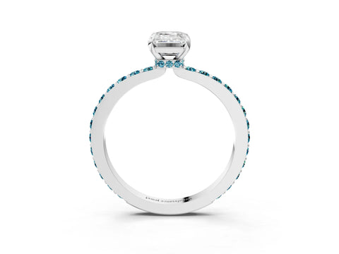 White gold Emerald Cut Diamond Pavé Engagement Ring with Round with Blue Topaz side stone Accents and Prong Setting_15