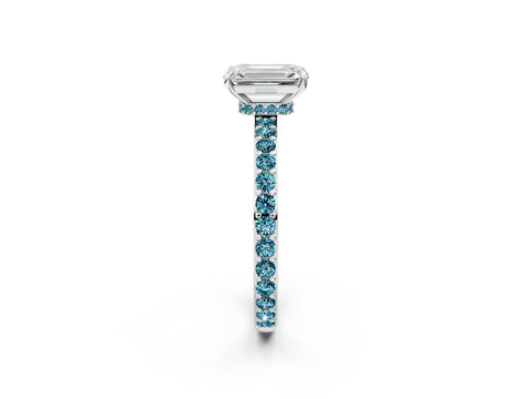 White gold Emerald Cut Diamond Pavé Engagement Ring with Round with Blue Topaz side stone Accents and Prong Setting_2