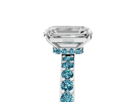 White gold Emerald Cut Diamond Pavé Engagement Ring with Round with Blue Topaz side stone Accents and Prong Setting_5