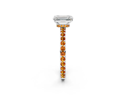 White gold Emerald Cut Diamond Pavé Engagement Ring with Round with Citrine side stone Accents and Prong Setting_14