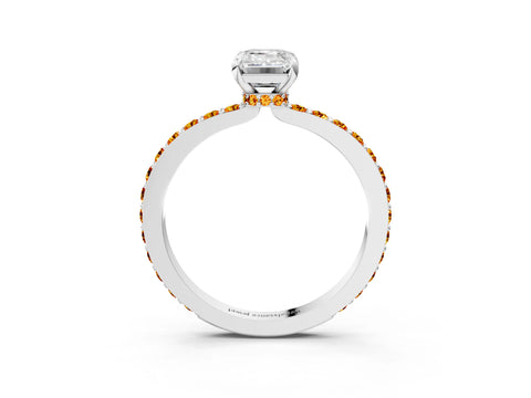 White gold Emerald Cut Diamond Pavé Engagement Ring with Round with Citrine side stone Accents and Prong Setting_3