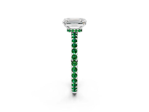 White gold Emerald Cut Diamond Pavé Engagement Ring with Round with Emerald side stone Accents and Prong Setting_2