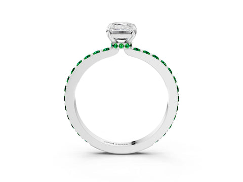 White gold Emerald Cut Diamond Pavé Engagement Ring with Round with Emerald side stone Accents and Prong Setting_3