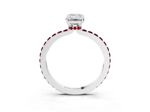 White gold Emerald Cut Diamond Pavé Engagement Ring with Round with Garnet side stone Accents and Prong Setting_3