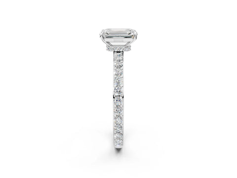 White gold Emerald Cut Diamond Pavé Engagement Ring with Round with Moissanite side stone Accents and Prong Setting_14