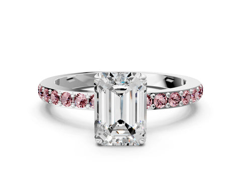 White gold Emerald Cut Diamond Pavé Engagement Ring with Round with Morganite side stone Accents and Prong Setting_12