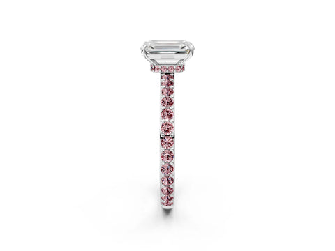 White gold Emerald Cut Diamond Pavé Engagement Ring with Round with Morganite side stone Accents and Prong Setting_2