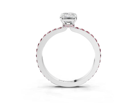 White gold Emerald Cut Diamond Pavé Engagement Ring with Round with Morganite side stone Accents and Prong Setting_3