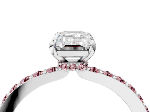 White gold Emerald Cut Diamond Pavé Engagement Ring with Round with Morganite side stone Accents and Prong Setting_4