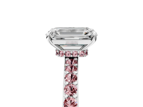 White gold Emerald Cut Diamond Pavé Engagement Ring with Round with Morganite side stone Accents and Prong Setting_5