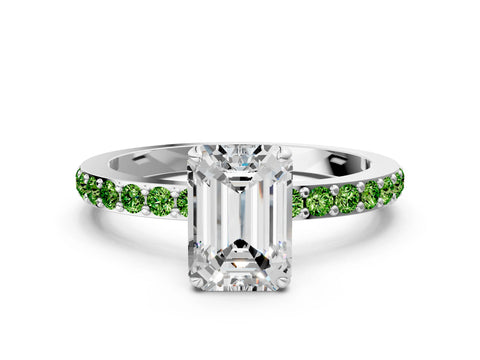 White gold Emerald Cut Diamond Pavé Engagement Ring with Round with Peridot side stone Accents and Prong Setting_12