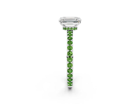 White gold Emerald Cut Diamond Pavé Engagement Ring with Round with Peridot side stone Accents and Prong Setting_2