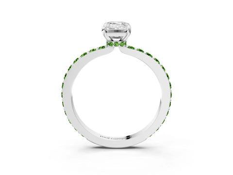 White gold Emerald Cut Diamond Pavé Engagement Ring with Round with Peridot side stone Accents and Prong Setting_3