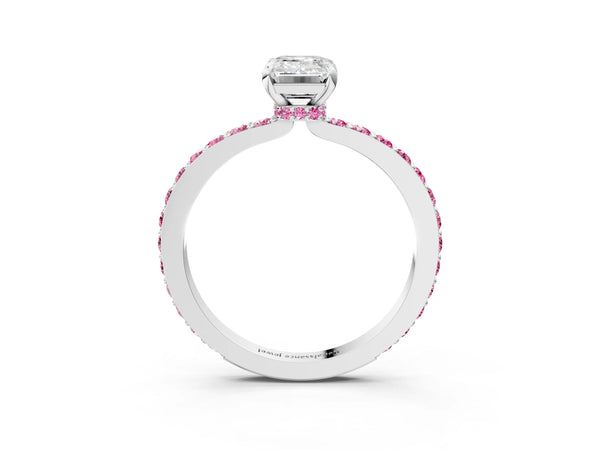 Sterling Silver Emerald Cut Engagement Ring Setting with Lab-Grown Pink Sapphire Pave Band
