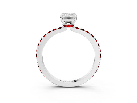 White gold Emerald Cut Diamond Pavé Engagement Ring with Round with Ruby side stone Accents and Prong Setting_15