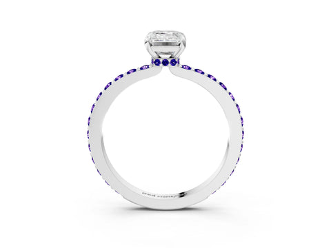 White gold Emerald Cut Diamond Pavé Engagement Ring with Round with Tanzanite side stone Accents and Prong Setting_15