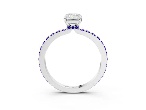 White gold Emerald Cut Diamond Pavé Engagement Ring with Round with Tanzanite side stone Accents and Prong Setting_9