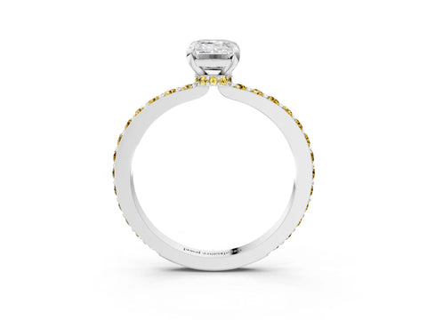 White gold Emerald Cut Diamond Pavé Engagement Ring with Round with Yellow Sapphire side stone Accents and Prong Setting_15