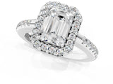 White gold Emerald Cut Diamond Pavé Halo Ring with Four-Prong Setting_37