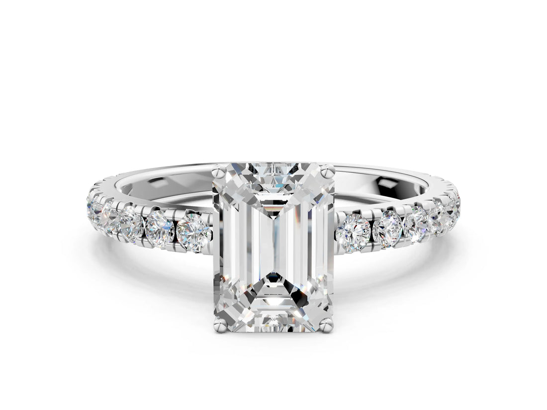 White gold Emerald Cut Diamond Pavé Solitaire Engagement Ring with Four-Prong Setting_90