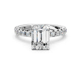 White gold Emerald Cut Diamond Pavé Solitaire Ring with Round Band and Prong Setting_16