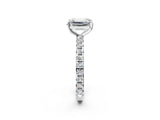 White gold Emerald Cut Diamond Pavé Solitaire Ring with Round Band and Prong Setting_18