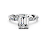 White gold Emerald Cut Diamond Pavé Solitaire Ring with Round Band and Prong Setting_40