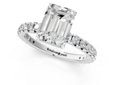 White gold Emerald Cut Diamond Pavé Solitaire Ring with Round Band and Prong Setting_41