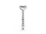 White gold Emerald Cut Diamond Pavé Solitaire Ring with Round Band and Prong Setting_42